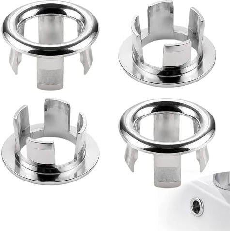 4PCS Round Sink Overflow Rings, Chrome Plated ABS Basin Overflow Hole Covers, Fits 22-24mm Holes, Decorative Drain Caps for Bathroom Kitchen Sinks, Durable Silver Finish