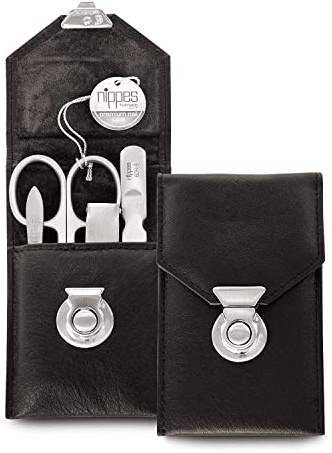nippes Solingen, Premium Line Maniküre Set Locks Edelstahl nickel rostfrei Rindsleder Nageletui Nagelset Nagelpflege Maniküreset, Schwarz, 4 stück