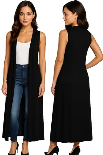 Re Tech UK - Ladies Sleeveless Cardigan | Womens Summer Lightweight Longline Waistcoat | Waterfall Open Front Maxi Cardigan | Thin Boyfriend Cardigans for Women UK (24-26 XXXL Black)