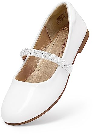 DREAM PAIRS Scarpe Basse Mary Jane per Bambine Ballerine Scarpe da Principessa per Scuola Matrimonio e Festa,Size 35,Bianco/Pat,SERENA-100-KIDS