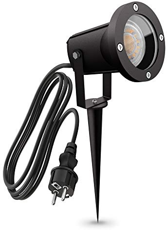 linovum CARI Gartenstrahler schwarz Erdspieß IP65 GU10 2m Kabel | Schwenkbarer Erdspießstrahler schwarz - für Pflanzen & Wege, passt für GU10, 2m Kabel mit Stecker, IP65 (ohne Leuchtmittel)