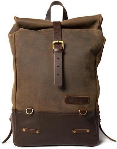 Trip Machine Company Leather Rolling Backpack Motorcycle Pannier Classic Roll Top Waterproof Travel Laptop Bag 15 Litre Capacity (Dark Brown)