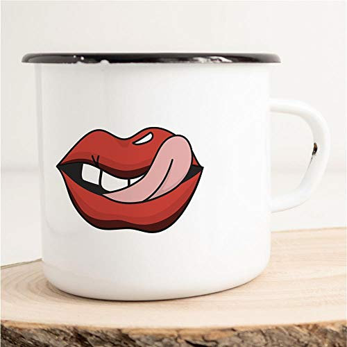 Huuraa Emaille Tasse Verführerische Lippen Geschenk Kaffeebecher Vintage 300ml Verführerische Lippen Geschenkidee