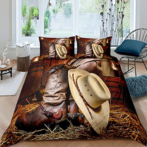 Western Decor - Set di biancheria da letto in stile cowboy, motivo selvaggio west, copripiumino per ragazzi e ragazzi, motivo grunge, king size con 2 federe