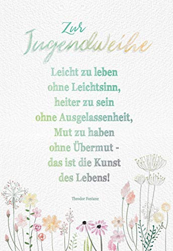 KE - Klassische Jugendweihe Glückwunschkarte für Jungen & Mädchen, DIN B6 Format, inkl. Umschlag, Motiv: Blumenwiese