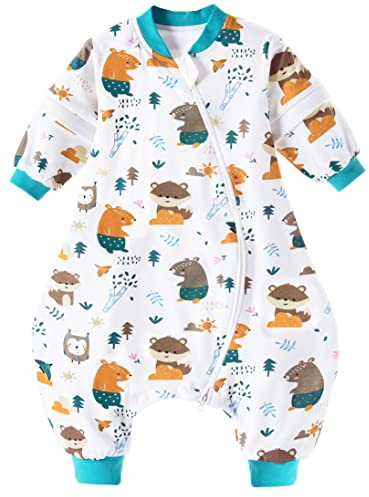 Chilsuessy - Tutina intera per bambini, maniche rimovibili, per tutto l'anno, sacco nanna, apertura per i piedi, 1,5 Tog, 100% cotone, motivo animali della giungla, 80, altezza 80-90 cm