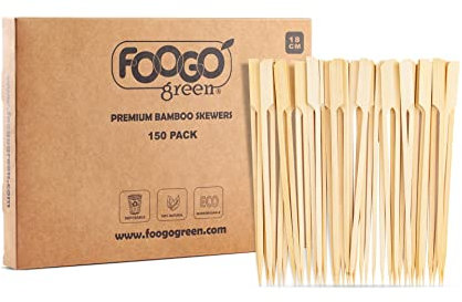 FOOGO Green 150pcs Medium 18cm, Bamboo Skewers, FSC® Certified, Sturdy Eco-Friendly Wooden, Barbecue, BBQ & Kebabs Skewers, Fruit Picks, Cocktail Sticks, for Camping, Parties and Wedding