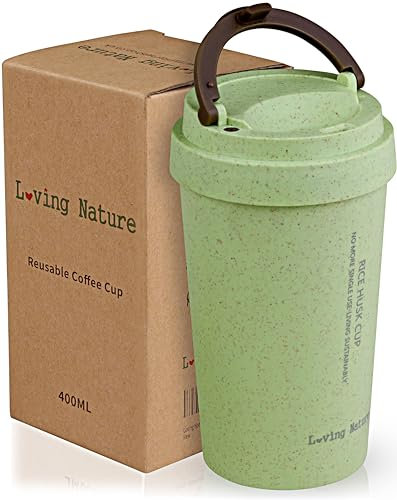 Loving Nature Double Wall Insulation Reusable Coffee Cup On-The-Go Travel Mug Screw Tight Lid Textured Grip Ultra Lightweight Portable Travel Coffee Cup (400ml, Green)