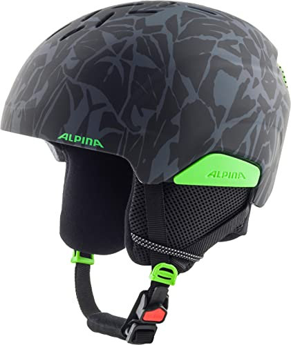 ALPINA PIZI - Leichter, bruchfester & individuell anpassbarer Skihelm für Kinder, mit abnehmbaren Ohrenpolstern - Black-Green camo matt - M (51-55 cm)