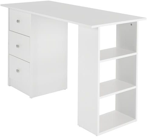 ML-Design Skrivbord med 3 lådor och 3 förvaringshyllor, förvaringsutrymme, vit, 120x49x72 cm, datorbord kontorsbord arbetsbord laptopbord förvaringshylla PC-bord, lämplig för hemkontor, kontor