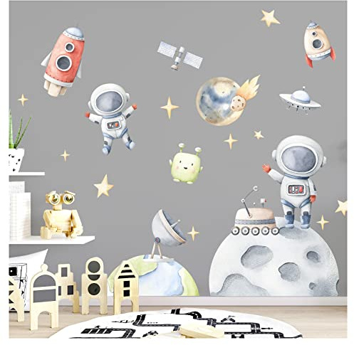 Little Deco Wandsticker Weltall Planeten Weltraum Astronaut Wandtattoo Sterne Baby Kinderzimmer Deko DL834-2