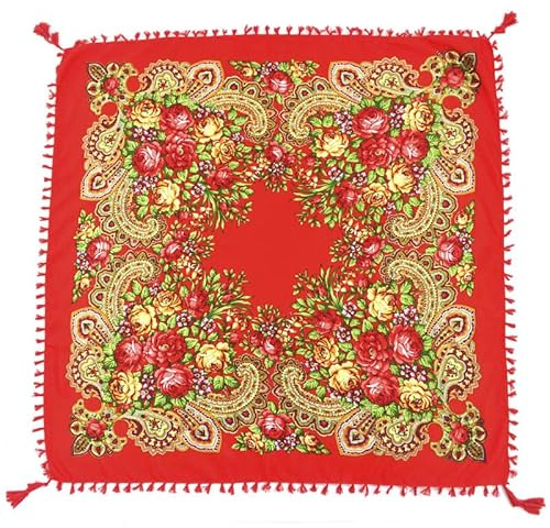 Fashion Damen Accessoires Schals & Tücher Schals slawischer Schal mit Fransen floral Tuch 90cm x 90cm