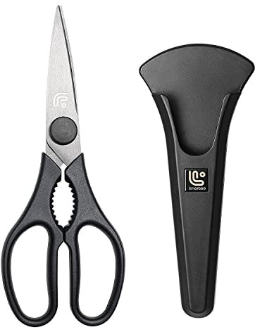 Linoroso Tijeras de Cocina Extra Afiladas con Soporte Magnético Tijeras de Acero Inoxidable para Carne aves de Corral Pescado Pollo Pizza Verduras Hierbas Nueces Asadas - Negro