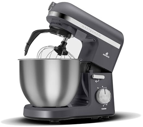 Karaca Mastermaid Chef Pro Double Armed Küche Koch 1500W Space Gray, Glänzend Cream, 1500W, 5 L Mixer, Food Processor, Geschwindigkeitseinstellung, Knethaken, Verquirlen, Kneten und Mischen