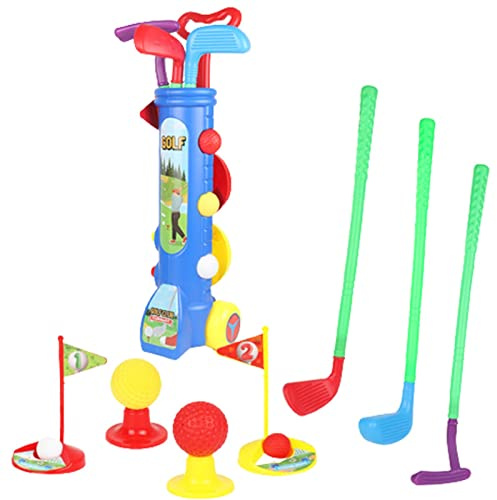Bexdug Golf Toy Set, Kids Golf Club, with 1 Golf Cart, 3 Golf Clubs, 2 Practice Holes, 2 Golf Tees & 3 Balls, Garden Toy Cart Caddy Balls Bag Beach Outdoor for Aged 3+ Boys Girls