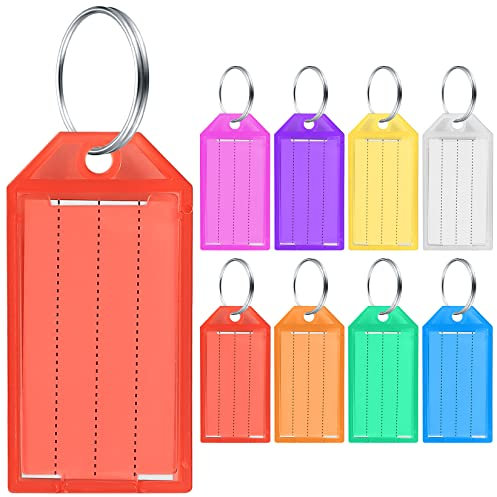 32 Stück Schlüsselanhänger, Kunststoff Schlüsselanhänger mit Etiketten, Beschriftbar Schlüsselschilder mit Schlüsselringen für Zuhause, Büros, Pet ID, Koffer Taschen, 8 Farben