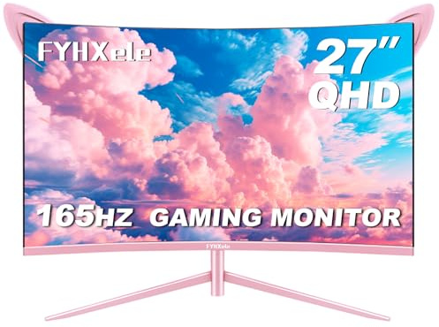FYHXele Monitor Curvado, 27 Pulgadas, Velocidad 165 Hz, 1800R,VA 3000:1, 1ms, Tecnología AMD FreeSync,Inclinación Ajustable(2560 x 1440P, 300cd/m² VESA, DP,USB, HDMI) Rosa