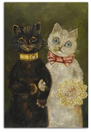 Katze Braut und Bräutigam Ölgemälde Poster Louis Wain Tier Hochzeit Romantische Wand Kunst Bild Druck Leinwand Malerei Moderne Wohnkultur Poster (30x45cm-Ohne Rahmen)