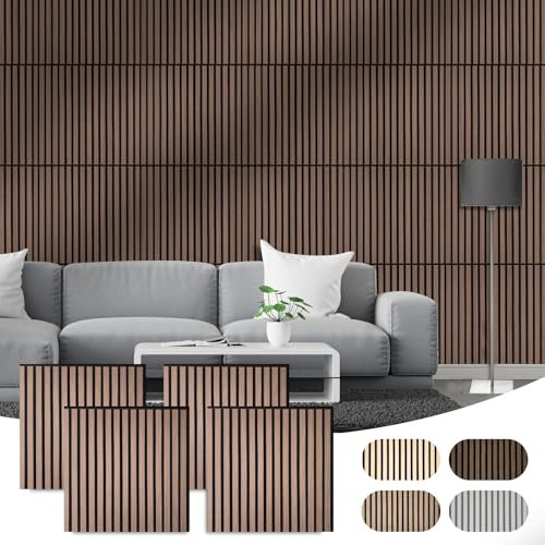 CLICK-DECK Wooden Wall Panels | Premium Acoustic Wall Panels | Slat Wall Panelling Feature Walls | Sound Absorbing | Fire Retardant & FSC | Wood Panels for Walls | Pack of 4 Panels - 60x60cm (Walnut)