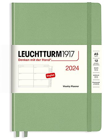 LEUCHTTURM1917 367618 Wochenkalender Medium (A5) 2024, 12 Monate, Salbei, Englisch