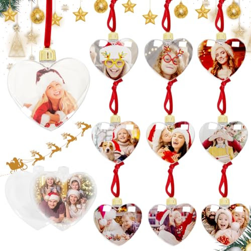 8 Stücke Personalisierte Weihnachtskugeln Christbaumschmuck Fotorahmen Deko Christmas Decorations mit Foto Herz Anhänger Weihnachtsschmuck, Klar Kunststoff Weihnachtsbaum Deko für Party Familie