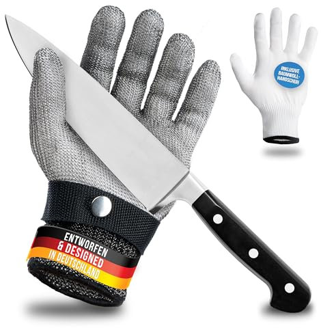 LAUTER SCHUTZ ® Guante de protección contra cortes de alambre de acero inoxidable – alto confort y corte seguro – práctico, fácil de limpiar y apto para alimentos – incluye guante de algodón (XL)