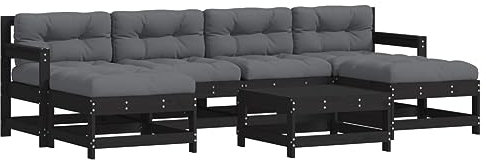 vidaXL Garten Lounge Set 7-TLG., Gartenmöbel Set mit Kissen, Sitzgruppe für Garten Terrasse, Modular Sofa Garnitur Loungemöbel, Schwarz Massivholz