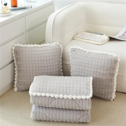 Hixingo Reisedecke und Kissen 2 in 1, Reisedecke mit Kissen Set Multifunktionale Reise Decke und Kissen 2 in 1 Weichem Flugzeug Verwandlungskissen (50 * 50cm,Grau)