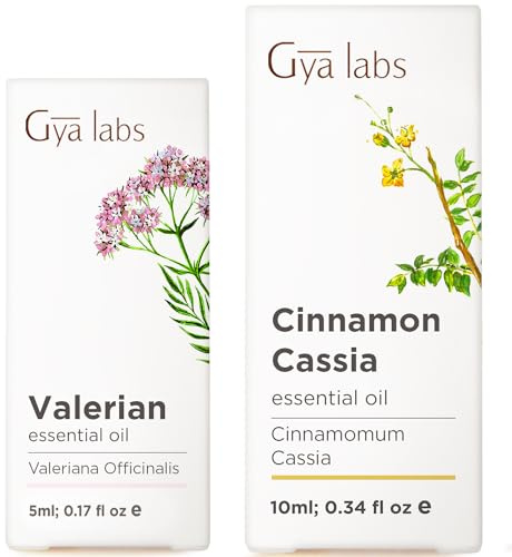 Valerian Essential Oil Diffuser (0.17 fl oz) & Cinnamon Essential Oil for Diffuser (3.4 fl oz) Set - Aromatherapy Grade Essential Oils Set - Gya Labs