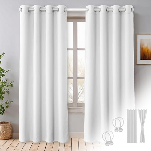 Cozyor Blickdichte Vorhänge Gardinen 2er Set mit Magnet-Raffhalter Thermogardine isolierend, weiß Purity, Gardine mit Ösen für Schlafzimmer, Wohnzimmer, Kinderzimmer 220x135 cm