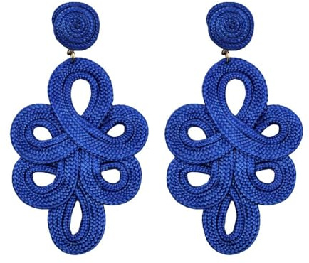 MAJALE_ Pendientes Largos de Pasamanería en Azul Cobalto – 9 cm – Ligeros, Sofisticados y con Movimiento – Estilo Flamenco para Ferias, Bodas y Eventos Especiales (azul)