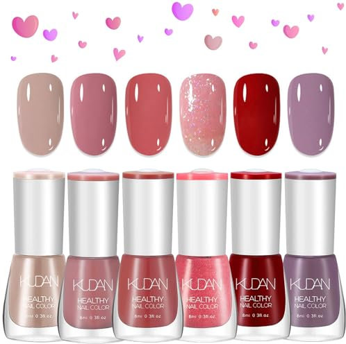 DMQ Nail Polish Set, 6Pcs Quick Dry & Long Lasting Nude Pink Red Nail Varnish - Non-Toxic Water Based Holographic Nail Polish Gel - No Need UV Nail Paint for DIY Nail Art Manicure at Home 8ML