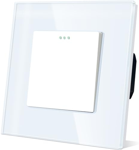 TAWOIA Interruptor de luz de 1 vía de 2 vías, interruptor de pared empotrable de cristal, interruptor basculante de 86 * 86mm, interruptor de luz de vidrio blanco