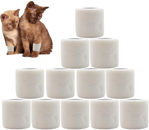 ANAMPION Self Adhesive Bandage 12Rolls, 5cm x 4.5m Non-Woven Cohesive Bandages, Breathable & Flexible Elastic Sports Tape for Human and Animals, Ankle Sprains Swelling, Sports(White)