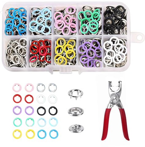TAIXING 200 Sets Metall Druckknöpfe mit Zange 9,5mm Jersey Set in 10 Farben für DIY Basteln, Kinderkleidung, Kleidertaschen, Kleding Repareren