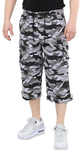 Ben Creek – Capri fritidsbyxor för män – Bermudashorts för vardag och semester – 3/4 dragkedja off vandringsbyxor med elastiskt midjeband – kort Cargo med multifickor QM7, Ljusblå-grå militär, XL