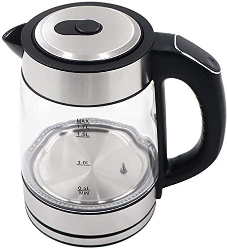 Bouilloire en verre 2 L avec indicateur LED bleu, conservation de la chaleur pendant 2 heures, bouilloire électrique à ébullition rapide, noire, taille unique (couleur : noir, taille : taille unique
