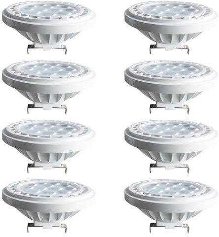 PAZWAHF AR111 Reflektor-Flutlichtlampe, 1500 Lumen, 15 Watt (entspricht 100 W Halogen), 60 Grad Abstrahlwinkel, G53 Basic AC/DC 12 V Niederspannungs-Spotlicht, Nicht dimmbar (8 Stück)