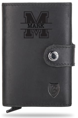 Blade® Personalisiertes Slim Kartenetui für Herren/Damen - Wallet mit Pop-Up-Funktion | Leder Kreditkartenetui mit RFID Schutz | Platz für 6-8 Karten | Individuelles Karten Portemonnaie-Schwarz