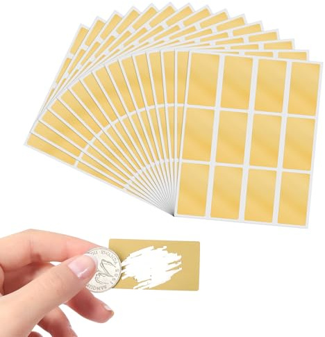 Rubbelaufkleber, 120 Stück 23 x 42 mm Rubbellose Selber Machen, Silber Rubbel Etiketten, DIY Rubbeletiketten, Selbstklebendes Rubbeletikett (Gold)