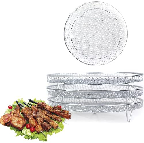 Welhammsae Round Air Fryer Rack, 3 Pcs Set, Food Grade Stainless Steel Grill Basket, Non Stick Mesh Basket Set, Compatible with Air Fryers, Oven, Microwave, Baking Accessories, 22.2 * 21 * 9.5cm