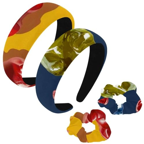 etoenbrc 2 Pack Polyester Wide Headbands and Scrunchie for Women, Gummy Bear Candy Headbands Hair Band Fashion Non-Slip Hair Hoop for Girls Women Hair Accessories