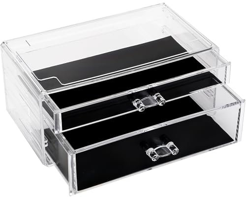 Sea Team Clear Makeup Organizer con Espositore Cosmetico Acrilico e Cassetti - Scatola Portagioie per Tavolo da Toilett