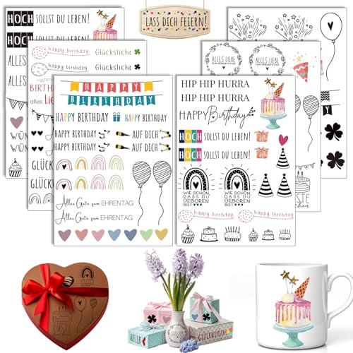 Rub On Sticker Geburtstag, 6 Stück A5 Transferaufkleber Geburtstag | für Möbel, Glas, Holz, Scrapbooking, Liebevolle Deko (Geburtstag)