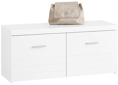 SoBuy Schuhbank Sitzbank mit Stauraum – schuhregal mit sitzfläche für Flur – schuhschrank weiß 100x45x35cm mit Türen – schmal & platzsparend – bis 150kg belastbar – FSR178-W