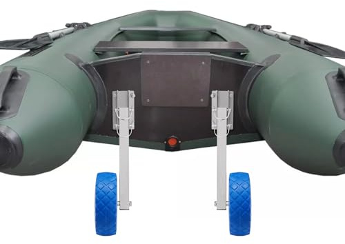 Ruote di trasporto per gommoni, in acciaio inox. Ruote scorrevoli e pulegge posteriori staccabili. Capacità di carico 150 kg. Ruote posteriori staccabili in acciaio inox, colore blu, per tutti i tipi