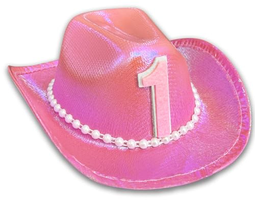 Cowgirl-Hut zum 1. Geburtstag, rosa Cowgirl-Party-Dekoration für Mädchen, Hut, glitzernd, erste Rodeo-Geburtstagsparty-Krone für Western-Baby-Kleinkind-Disco-Cowgirl-Babyparty-Dekoration (Rosa)