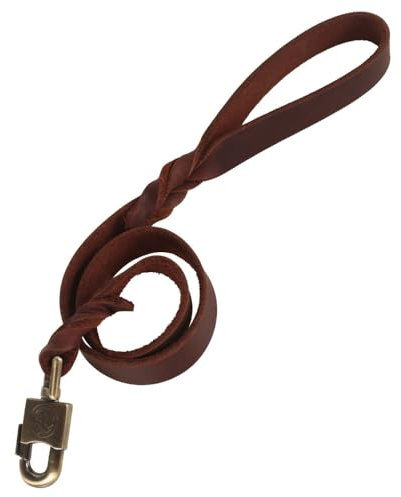 Hundeleine Leder, 90cm Kurze Hunde Führleine, 2,5cm Breite, Strapazierfähige Lederleine mit 360° drehbarem Schnellhaken für mittelgroße und große Hunde beim Spazierengehen, Laufen und Training