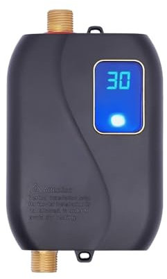 JOXLOVER Chauffe-Eau électrique, Chauffe-Eau Instantané, Chauffe-Eau sans Réservoir, Chauffe-Eau Instantané Mural 3000W avec LED for Le Lavage Quotidien pour Cuisine, Salle de Bain, buanderie