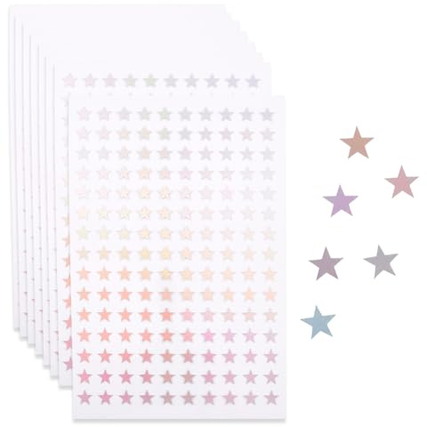 craspire 15 Blatt 2250 Stück Kleine Sternaufkleber PET Bunt Selbstklebend Mini Aquarell Glänzend Holografischer Aufkleber Winzige Sterne Für Belohnungstafel Schulplaner Verhaltenstabelle